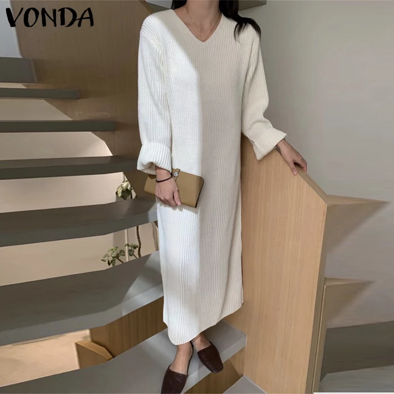 Зимнее вязаное платье-свитер 2021 VONDA, Женский Длинный пуловер с длинным рукавом и V-образным вырезом, сарафан, повседневные свободные платья, ...
Зимнее вязаное платье-свитер 2021 VONDA, Женский Длинный пуловер с длинным рукавом и V-образным вырезом, сарафан, повседневные свободные платья, ...