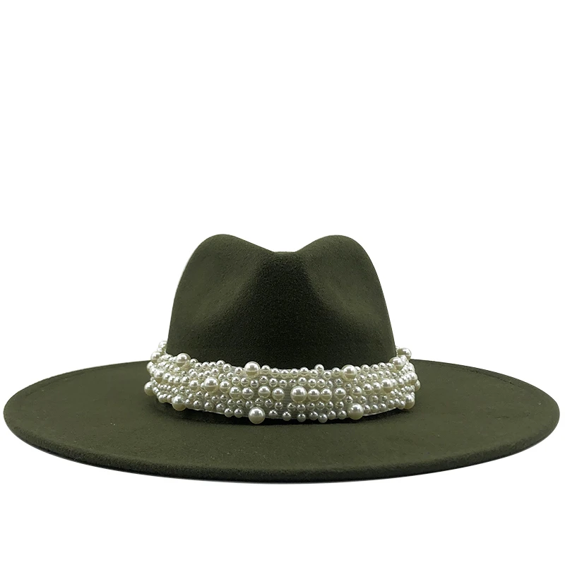 Classics 9.5 CM Wide Brim British Style Vintage Jazz Fedora Hat Wool Felt Panama Spring Autumn Winter Pearl Accessories Top Cap 
Classics 9.5 CM Wide Brim British Style Vintage Jazz Fedora Hat Wool Felt Panama Spring Autumn Winter Pearl Accessories Top Cap