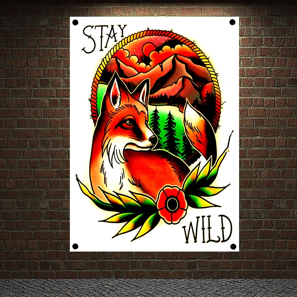 STAY WILD Tattoo Banners Vintage Canvas Painting Wall Art Print Posters Home Decor Mural Hanging Flag 4 Gromments in Corners
STAY WILD Tattoo Banners Vintage Canvas Painting Wall Art Print Posters Home Decor Mural Hanging Flag 4 Gromments in Corners