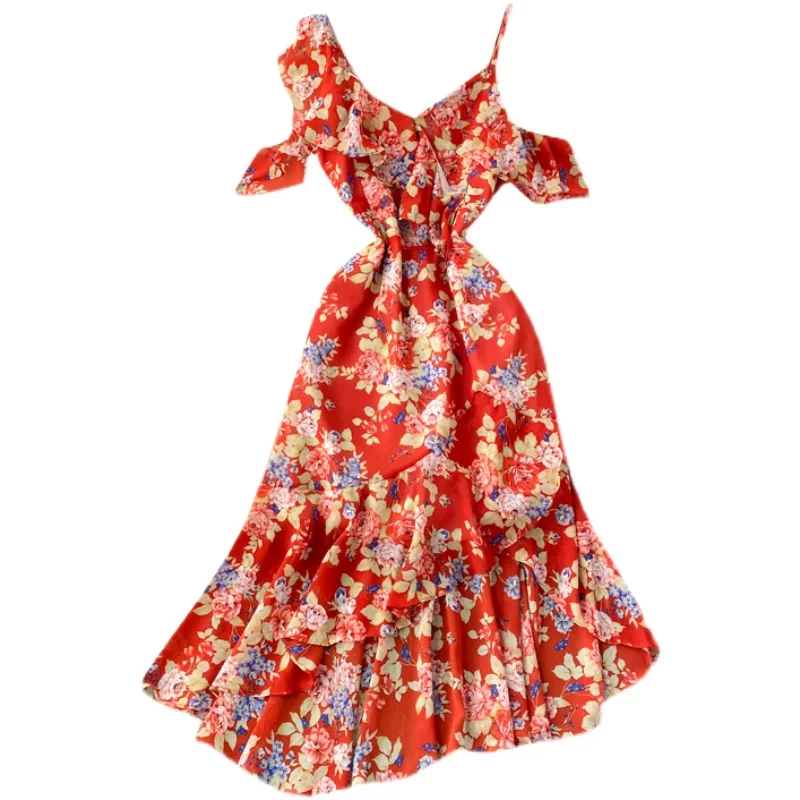 Design Print Strap Dress Women Korean V Neck Sleeveless A-line Dresses Summer Off Shoulder Irregular Ruffles Dress
Design Print Strap Dress Women Korean V Neck Sleeveless A-line Dresses Summer Off Shoulder Irregular Ruffles Dress
