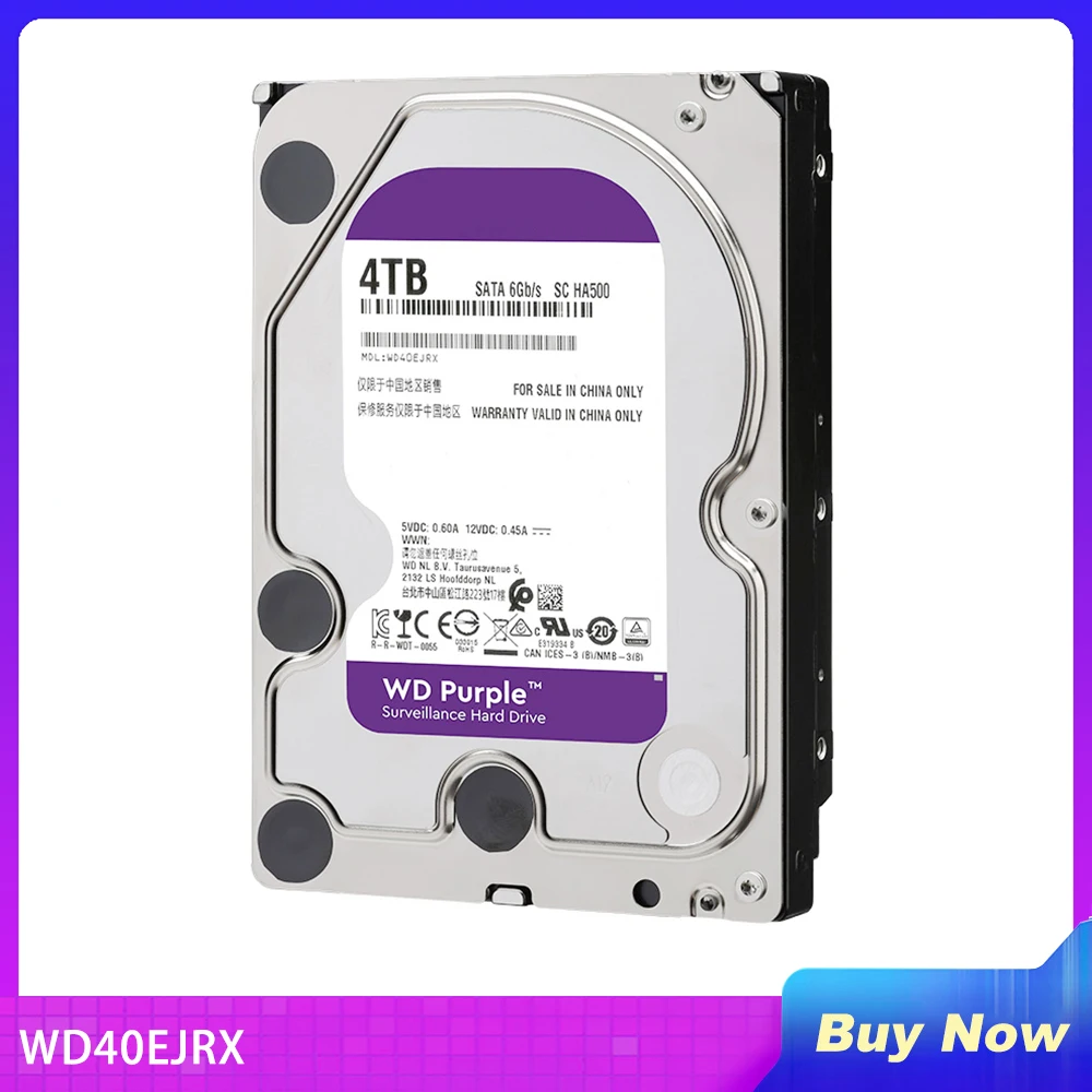 

HDD For WD Purple WD40EJRX 4TB 64M 4TB 3.5" SATA 6 Gb/s 64MB 5400RPM For Internal Hard Disk For Surveillance HDD