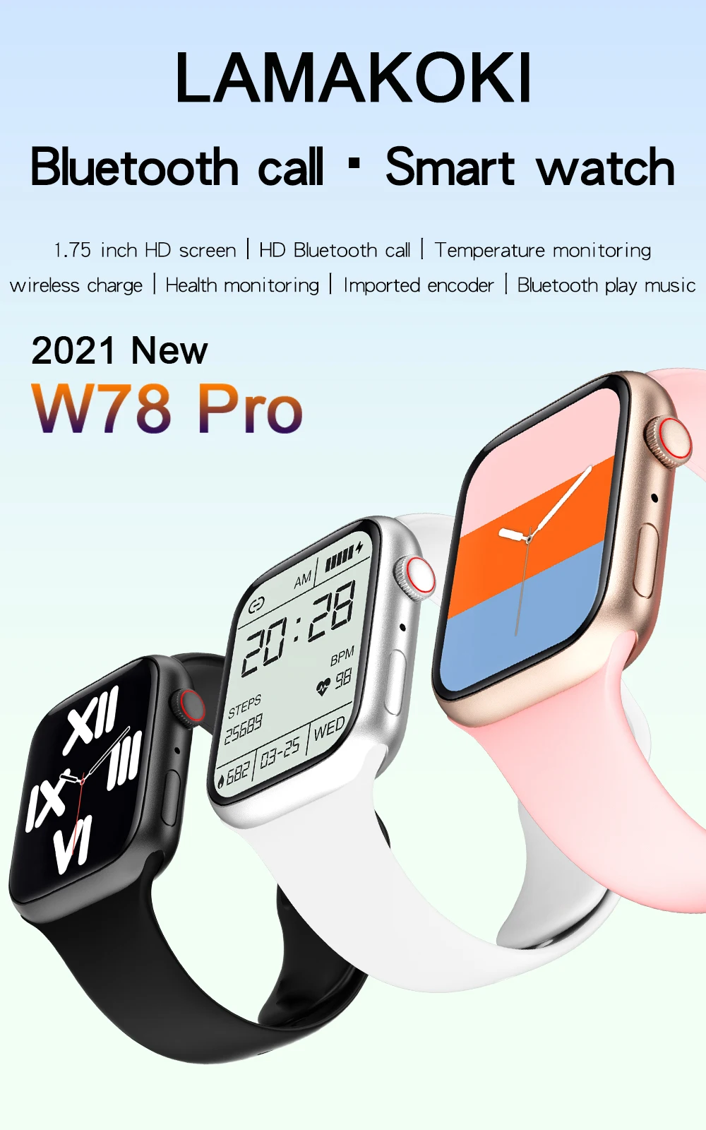 LAMAKOKI 2021 New Smart Watch W78 Pro Women Men Full Touch Screen Sport Fitness Watch IP67 Waterproof Smartwatch For Android ios
LAMAKOKI 2021 New Smart Watch W78 Pro Women Men Full Touch Screen Sport Fitness Watch IP67 Waterproof Smartwatch For Android ios