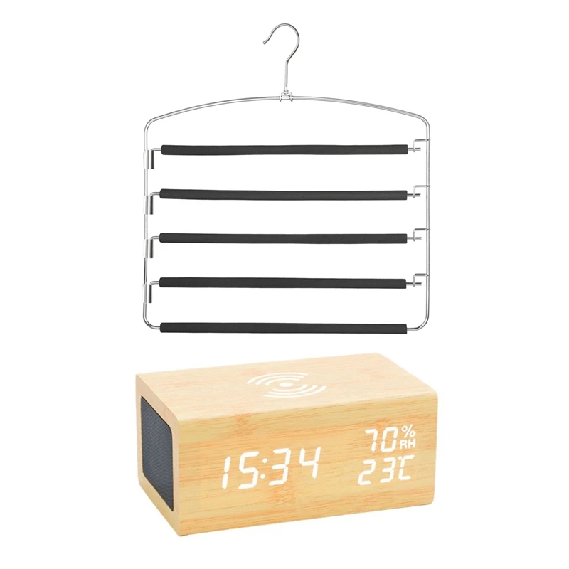 Pants Hangers 5 Layers Metal Slack Magic Hangers & Wood Digital Alarm Clock Bluetooth Speaker
Pants Hangers 5 Layers Metal Slack Magic Hangers & Wood Digital Alarm Clock Bluetooth Speaker