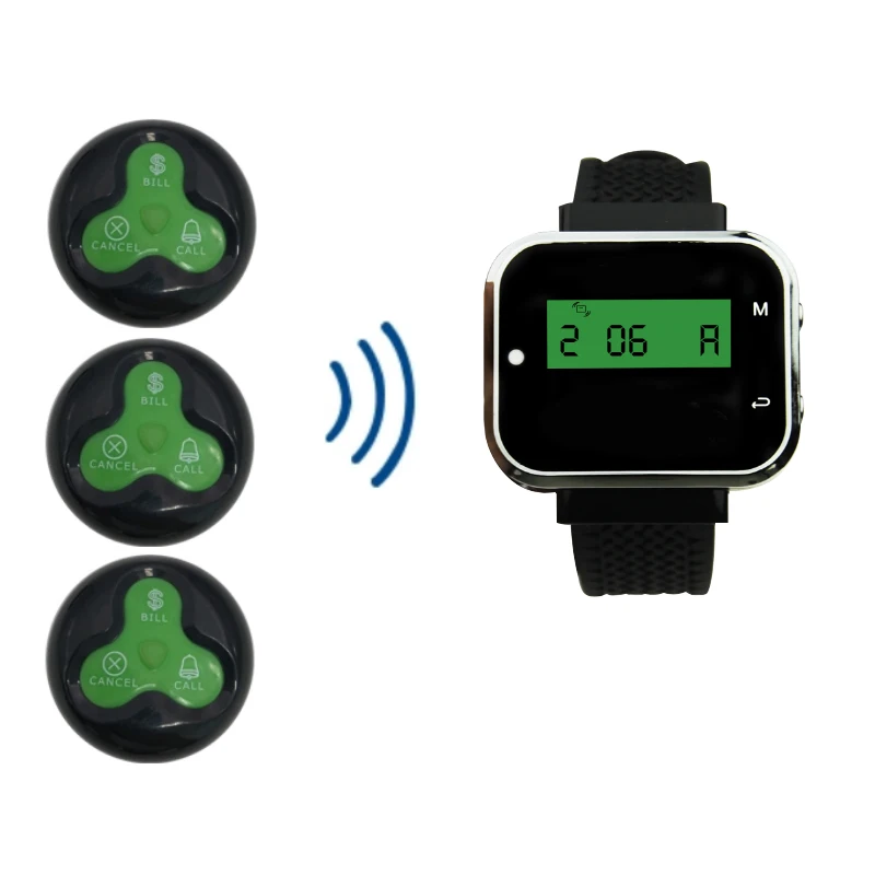 Wireless Waiter Calling System 1 Wrist Watch Receiver + 3 Waterproof Buttons Long Range For Restaurant Clinic
Wireless Waiter Calling System 1 Wrist Watch Receiver + 3 Waterproof Buttons Long Range For Restaurant Clinic
