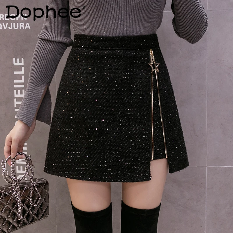 Autumn Winter Short Woolen Skirt Women Black A- Line Slit Sheath One-Step Mini Skirt 2021 New High-Waisted Tweed Shorts Skirt
Autumn Winter Short Woolen Skirt Women Black A- Line Slit Sheath One-Step Mini Skirt 2021 New High-Waisted Tweed Shorts Skirt