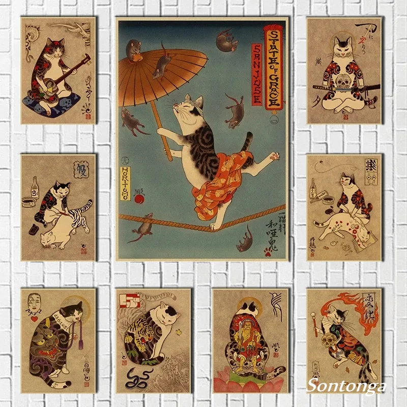 Hot Canvas Japan Samurai Cat Cat Tattoo Kraft Poster Retro Art Wall Art Living Room Bedroom Decoration Painting Posters
Hot Canvas Japan Samurai Cat Cat Tattoo Kraft Poster Retro Art Wall Art Living Room Bedroom Decoration Painting Posters