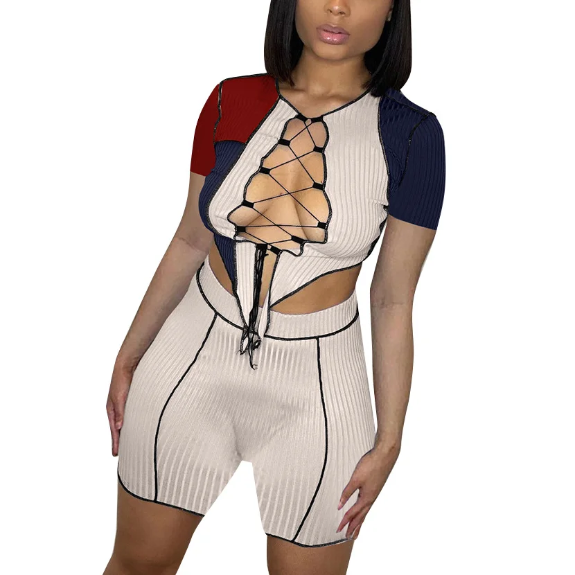 2021 Summer New European And American Women'S Clothing With Hollow Chest Bandage Ribbed Color Matching Stitching Suit
2021 Summer New European And American Women'S Clothing With Hollow Chest Bandage Ribbed Color Matching Stitching Suit