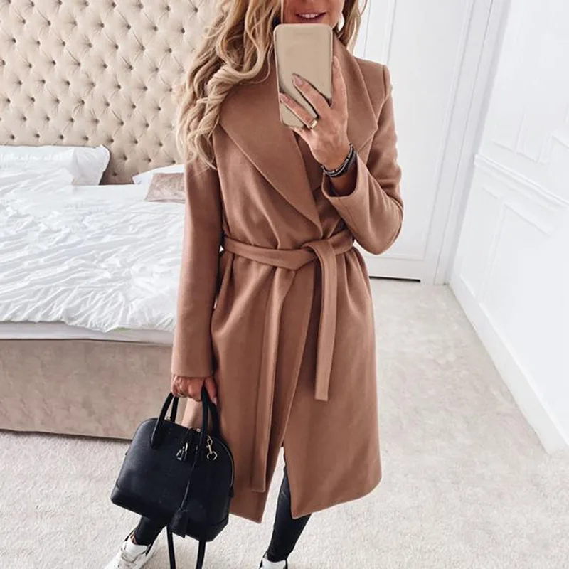 Women's Autumn And Winter Coats Fashion Lapel Slim Lace Up Temperament Woman's Long Sleeved Solid Color Woolen Coats 2021
Women's Autumn And Winter Coats Fashion Lapel Slim Lace Up Temperament Woman's Long Sleeved Solid Color Woolen Coats 2021