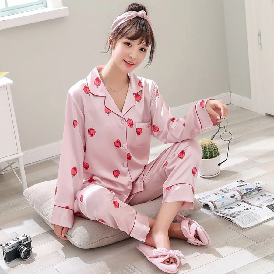 Pajamas for Women Strawberry Printed Pajama Set Pink Pyjamas Women Silk Lingerie Sexy Pijama Pants Ladies Sleepwear Nightwear
Pajamas for Women Strawberry Printed Pajama Set Pink Pyjamas Women Silk Lingerie Sexy Pijama Pants Ladies Sleepwear Nightwear