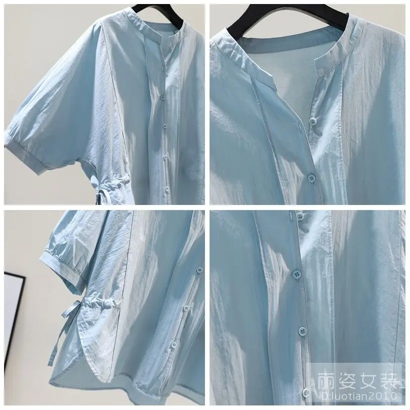 Light Blue Tie Waist Pure Cotton Shirt Women Tops Side Slit Front Short Back Long Blouses Casual Half Sleeve Shirts White Blusas
Light Blue Tie Waist Pure Cotton Shirt Women Tops Side Slit Front Short Back Long Blouses Casual Half Sleeve Shirts White Blusas
