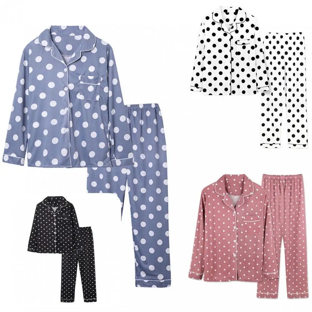 Lounge Sleepwear Turn-down Collar Fall Winter Lady Dot Print Single-Breasted Blouse Pants Set Pajamas Set Homewear Set
Lounge Sleepwear Turn-down Collar Fall Winter Lady Dot Print Single-Breasted Blouse Pants Set Pajamas Set Homewear Set