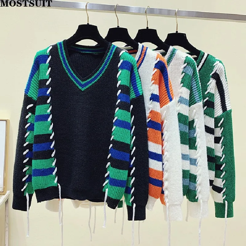 Color-blocked Drawstring Stylish Sweaters Women Autumn Winter Full Sleeve V-neck Pullovers Tops Casual Fashion Loose Chic Jumper
Color-blocked Drawstring Stylish Sweaters Women Autumn Winter Full Sleeve V-neck Pullovers Tops Casual Fashion Loose Chic Jumper