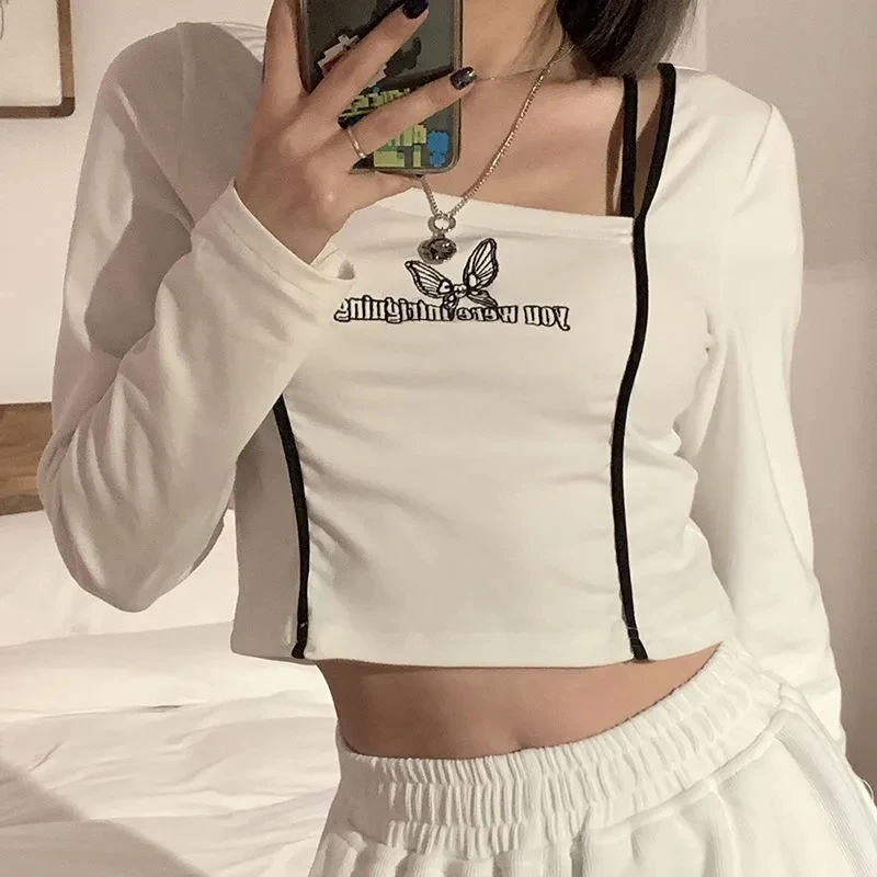 Long Sleeve Womens Tshirts y2k Individual Short Shirt Butterfly Crop Top embroidery clothes design Vogue Ladies Vogue Korean
Long Sleeve Womens Tshirts y2k Individual Short Shirt Butterfly Crop Top embroidery clothes design Vogue Ladies Vogue Korean