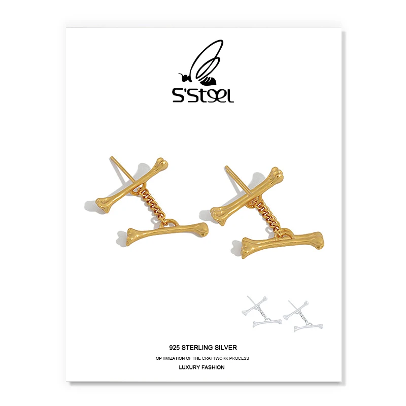S'STEEL Bone Sutd Earrings Gift For Women 925 Sterling Silver Earring Trendy Korean Designer Double Chain Earings Fine Jewellery
S'STEEL Bone Sutd Earrings Gift For Women 925 Sterling Silver Earring Trendy Korean Designer Double Chain Earings Fine Jewellery
