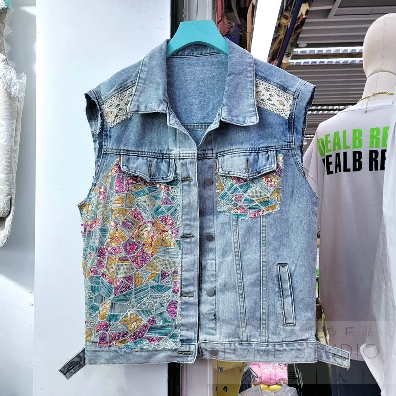 Denim Vest for Women 2021 Spring and Summer New Sequins Embroidered Retro Waistcoat Chaleco Mujer
Denim Vest for Women 2021 Spring and Summer New Sequins Embroidered Retro Waistcoat Chaleco Mujer