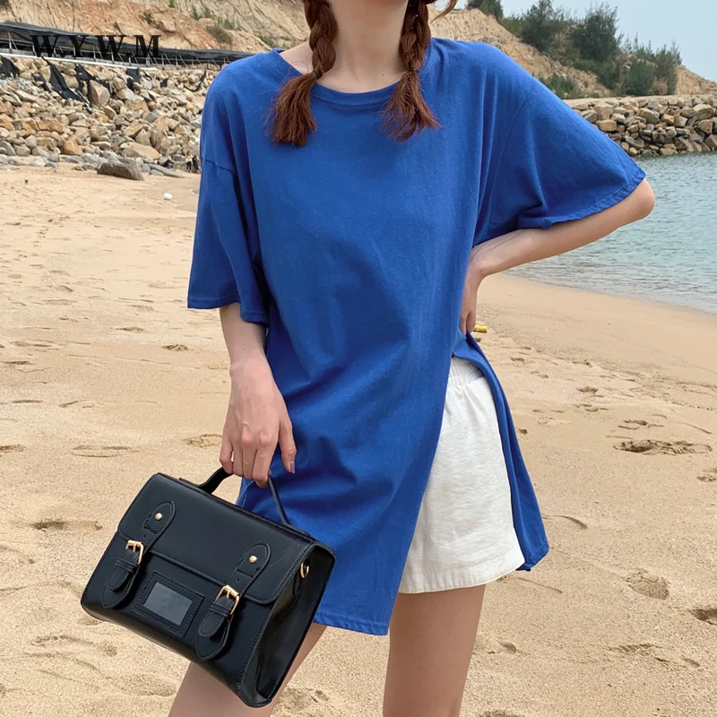 WYWM Summer New Mid-length Loose Women T-shirt Short Sleeves Split Design Female Tee Casual Korean Chic Age Pullover Women Tops
WYWM Summer New Mid-length Loose Women T-shirt Short Sleeves Split Design Female Tee Casual Korean Chic Age Pullover Women Tops