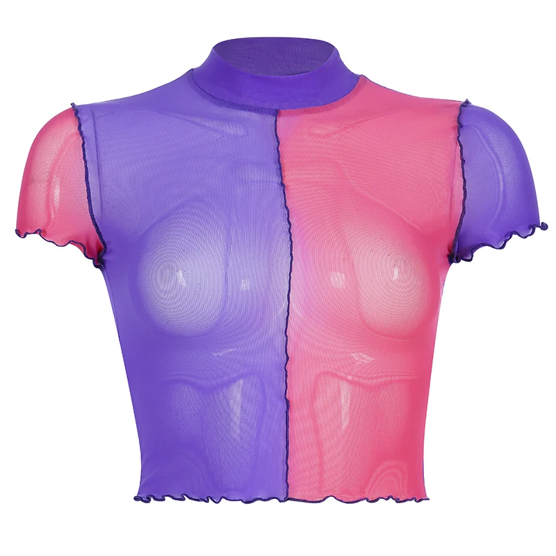 See Through Sexy Sheer Mesh Crop Tops Short Sleeve Turtleneck Slim Spliced Color Party Clubwear T-Shirts Summer Women's Casual
See Through Sexy Sheer Mesh Crop Tops Short Sleeve Turtleneck Slim Spliced Color Party Clubwear T-Shirts Summer Women's Casual