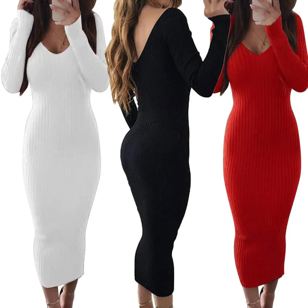 Sexy women dress winter 2020 knit sweater Long Sleeve V Neck Backless Ribbed Bodycon Slim Knitted Midi Dress Sweater Dress
Sexy women dress winter 2020 knit sweater Long Sleeve V Neck Backless Ribbed Bodycon Slim Knitted Midi Dress Sweater Dress