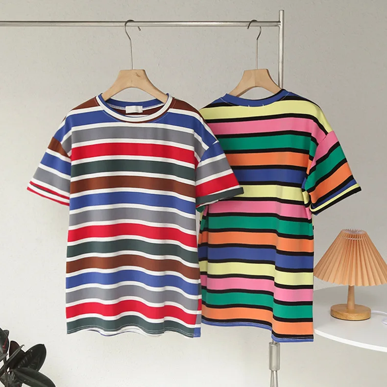 2021 Summer Women's Round Neck Contrast Color Stripe Short Sleeve Loose Casual T-shirt Best Friend T
2021 Summer Women's Round Neck Contrast Color Stripe Short Sleeve Loose Casual T-shirt Best Friend T