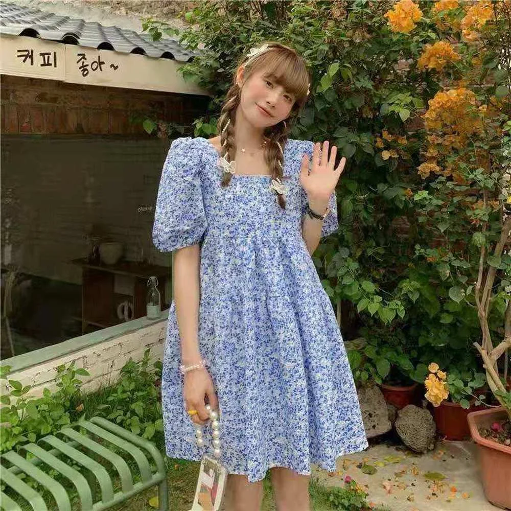 Blue Pink Female Casual Cute Mini Dress Puff Sleeve Square Neck Kawaii Ladies Vintage Women Plus Size Floral Dresses 2021
Blue Pink Female Casual Cute Mini Dress Puff Sleeve Square Neck Kawaii Ladies Vintage Women Plus Size Floral Dresses 2021