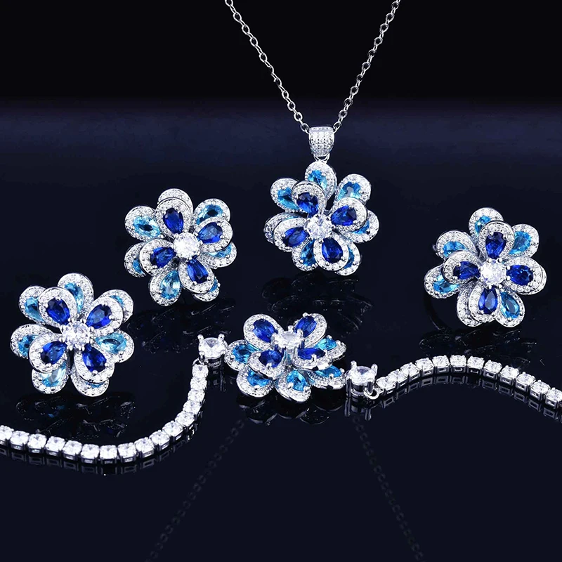 2021 New Trendy Silver Plated Blue Zircon Flower Jewelry Sets For Women Engagement Wedding Party Accessories Valentine Gifts
2021 New Trendy Silver Plated Blue Zircon Flower Jewelry Sets For Women Engagement Wedding Party Accessories Valentine Gifts