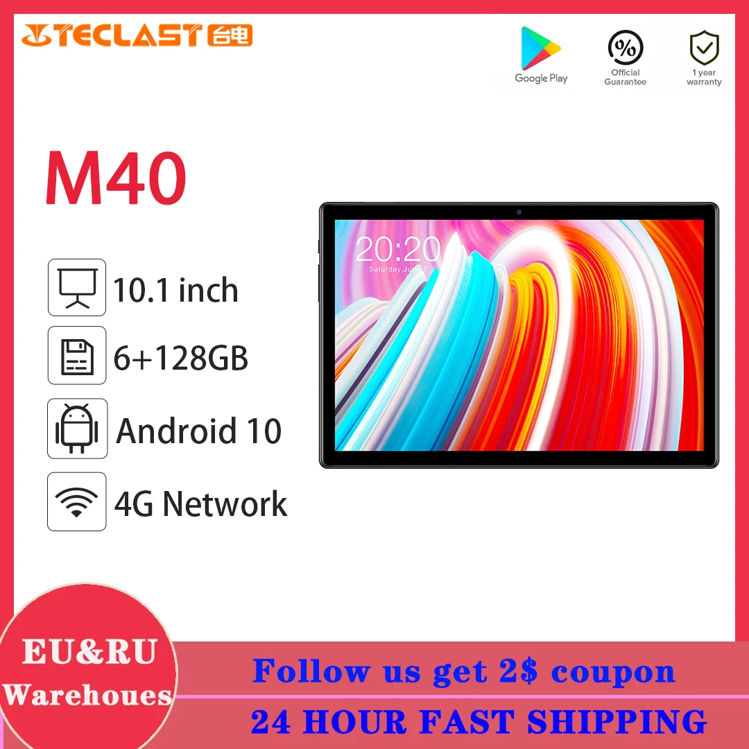 

Teclast M40 10.1inch Octa Core Dual 4G Network Android 10.0 Phone Call Tablets 1920 x 1200 6GB RAM 128GB ROM T618 GPS Tablet PC