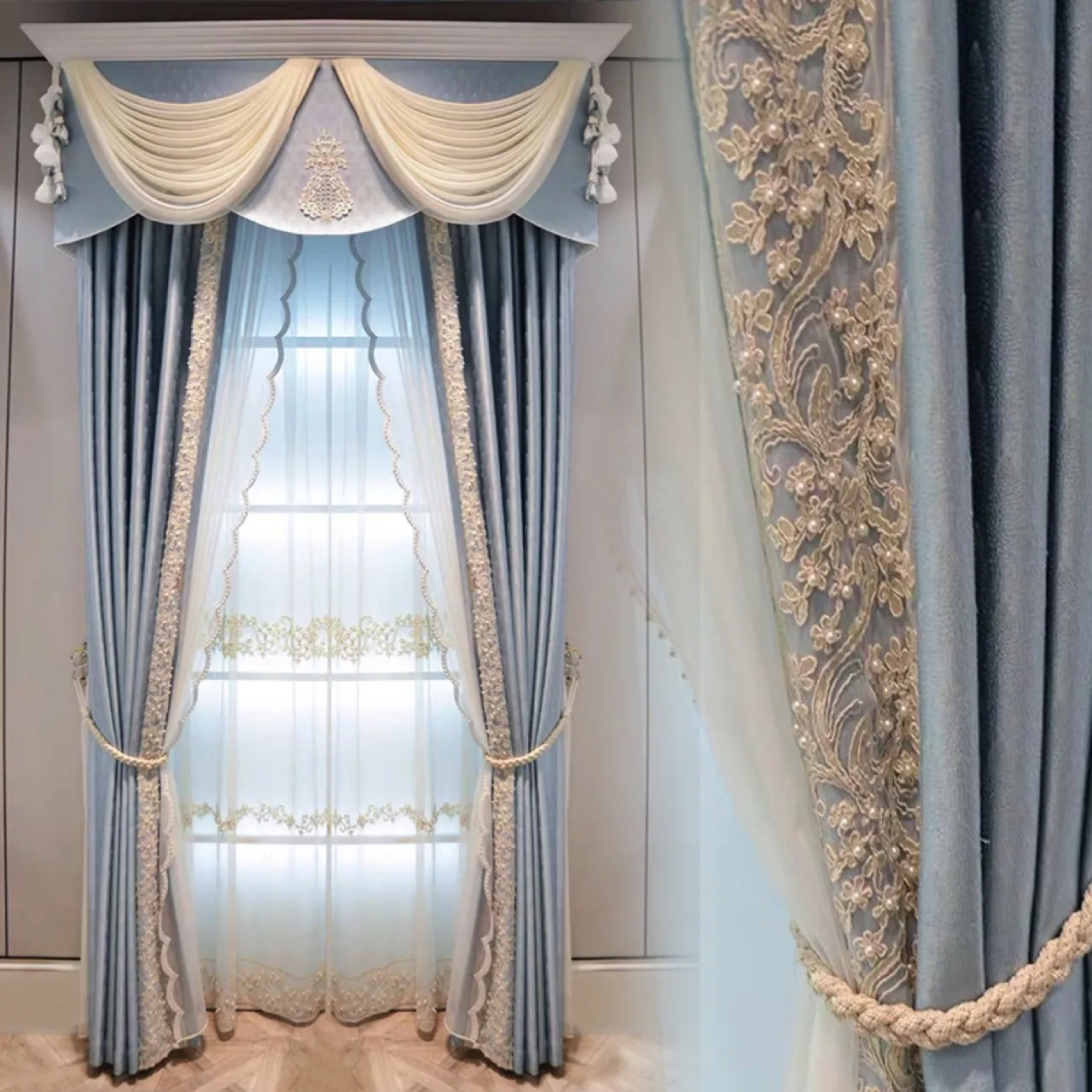 European Style Solid Color Luxury Atmosphere Blue Shade Curtains for Living Room Bedroom
European Style Solid Color Luxury Atmosphere Blue Shade Curtains for Living Room Bedroom