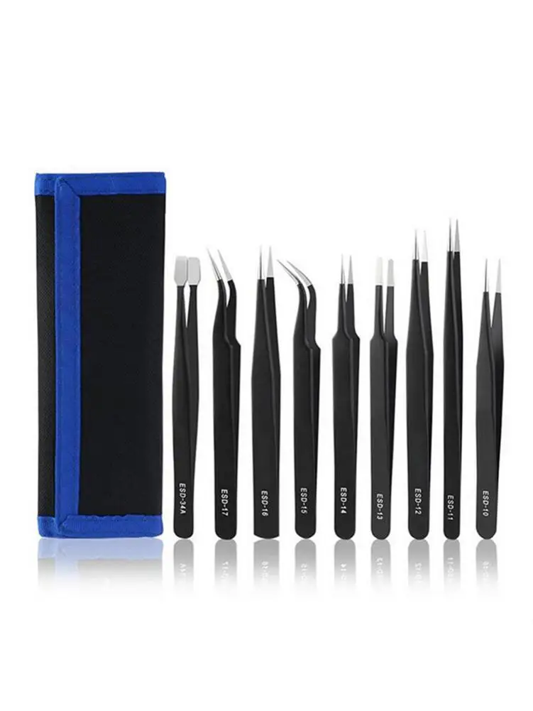 9PCS/Set Tweezers Anti-static Stainless Steel ESD Tweezers Kit with Curved Straight Flat Tip for Repairing Crafts Jewelry #30
9PCS/Set Tweezers Anti-static Stainless Steel ESD Tweezers Kit with Curved Straight Flat Tip for Repairing Crafts Jewelry #30