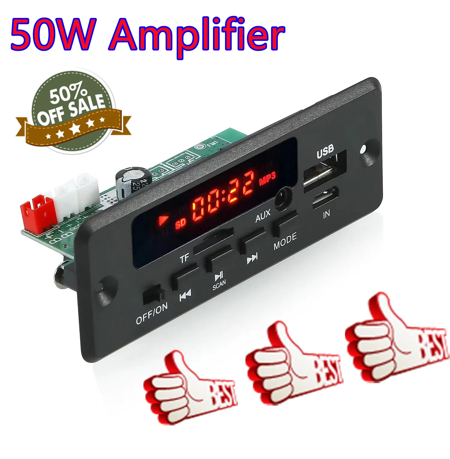 

50W Amplifier MP3 Player Bluetooth 5.0 MP3 Decoder Decoding Board Module WMA WAV TF Card Slot / USB / FM Remote Board Module