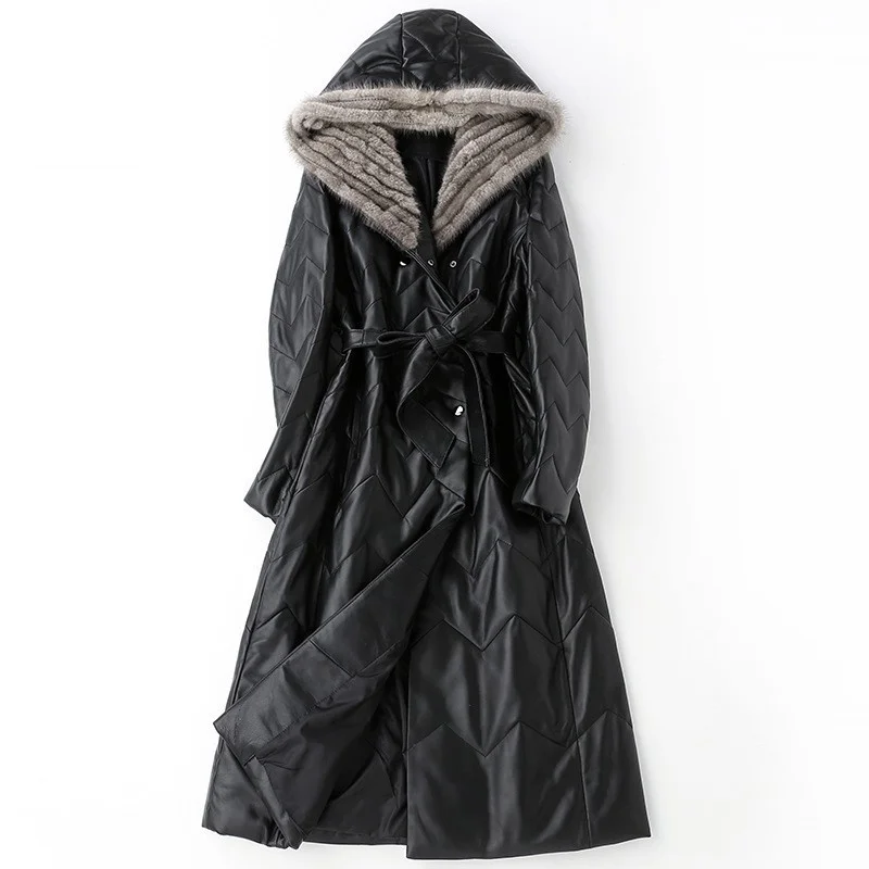 Genuine leather jacket with a turtleneck, long mink leather jacket with a hood, mostly elegant and warm for office
Genuine leather jacket with a turtleneck, long mink leather jacket with a hood, mostly elegant and warm for office