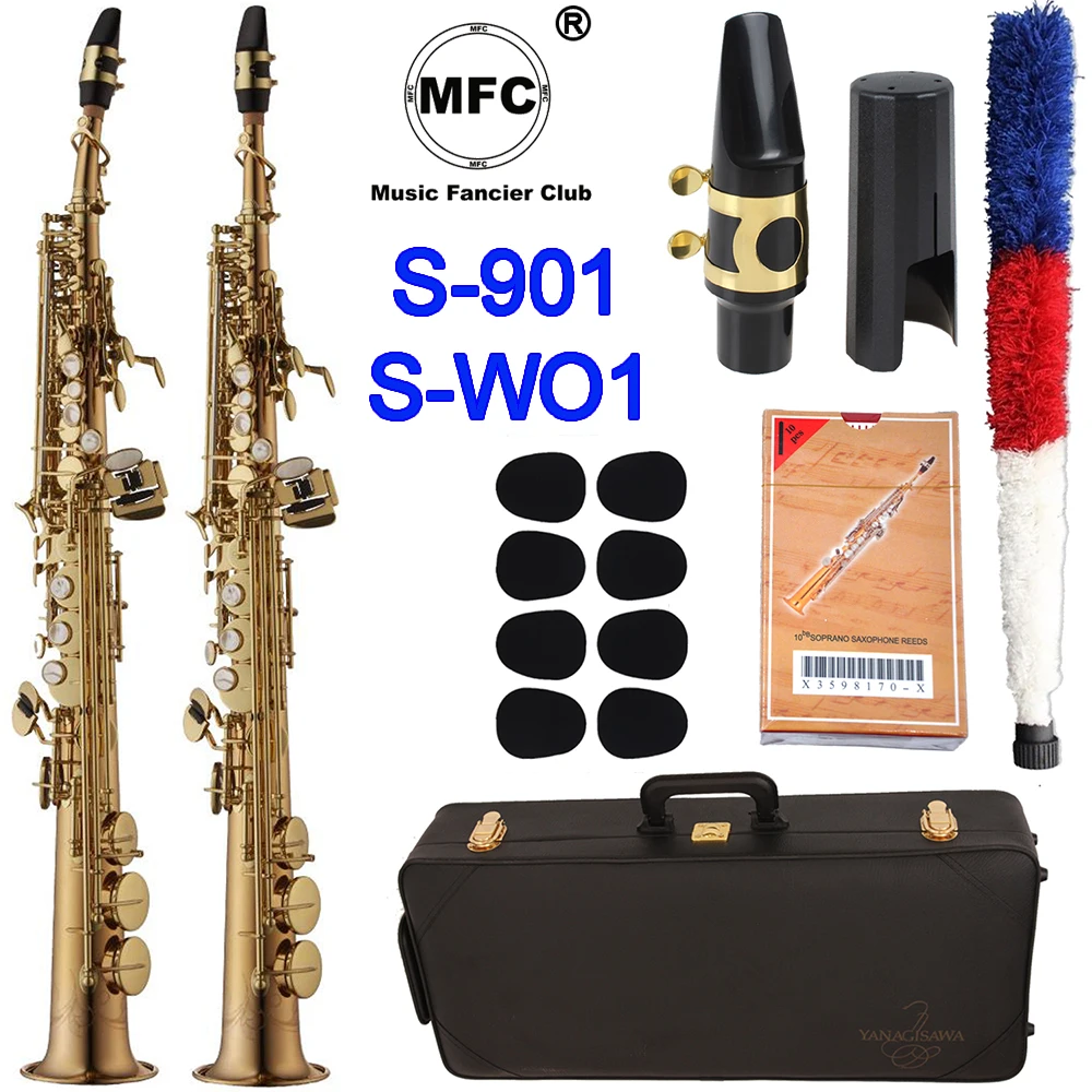 

MFC Soprano Saxophone S-901 S-WO1 Gold Lacquer Sax Soprano Mouthpiece Ligature Reeds Neck Musical Instrument Accessories