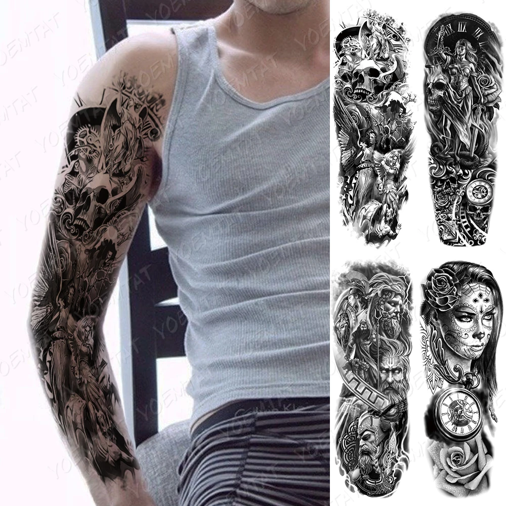 Waterproof Temporary Full Arm Tattoo Sticker Skull Clock Greek Goddess Warrior Flash Tatoo Man Body Art Fake S
Waterproof Temporary Full Arm Tattoo Sticker Skull Clock Greek Goddess Warrior Flash Tatoo Man Body Art Fake S
