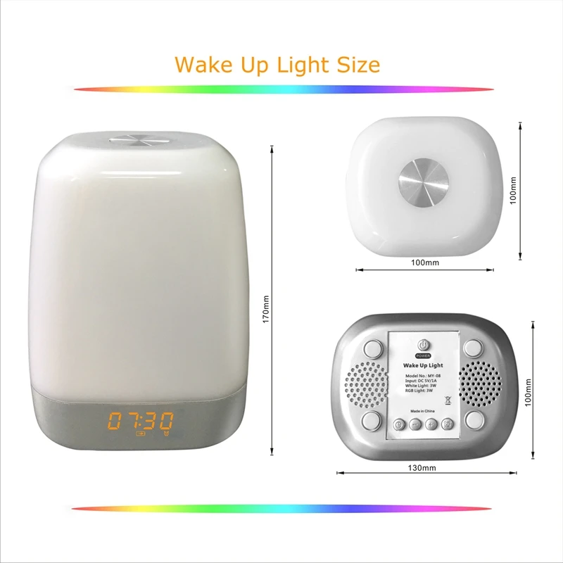 Wake Up Light Beside Lamp Alarm Clock with Sunrise Simulation Pressure Sensor Multicolor Dimmable Night Light
Wake Up Light Beside Lamp Alarm Clock with Sunrise Simulation Pressure Sensor Multicolor Dimmable Night Light