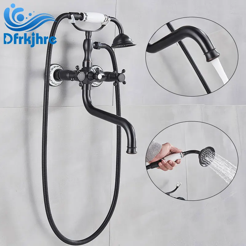 Bathtub Faucet Wall Mounted ORB Tub Sink 360 Rotation Spout Dual Handle With Handshower Faucets Hot Cold Bath Shower Mixer Tap
Bathtub Faucet Wall Mounted ORB Tub Sink 360 Rotation Spout Dual Handle With Handshower Faucets Hot Cold Bath Shower Mixer Tap