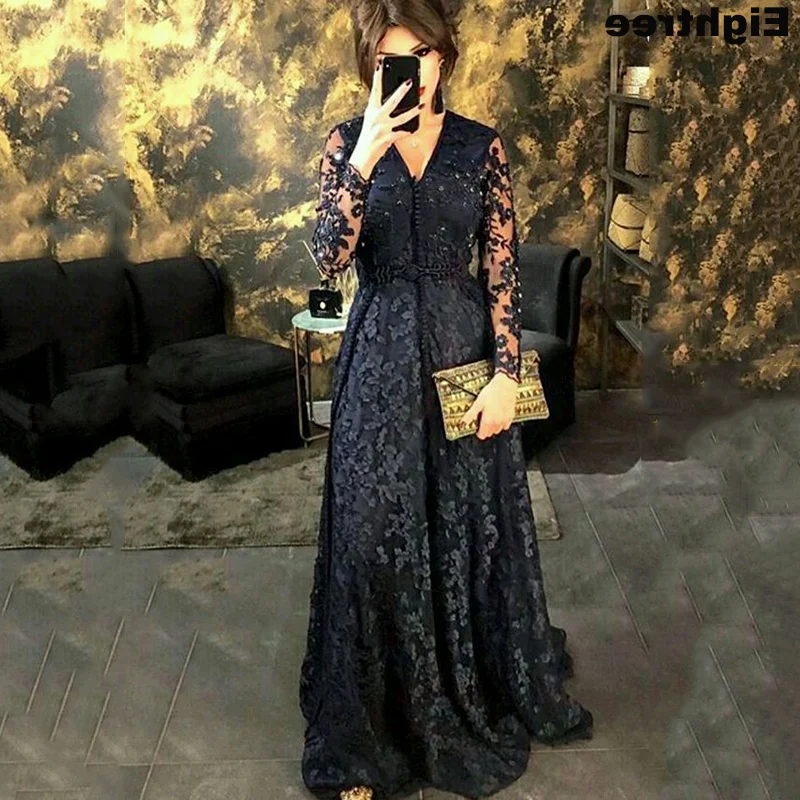 Muslim Black Lace Moroccan Kaftan Evening Dresses V-Neck Long Sleeves Arabic Special Occasion Dress A-Line Formal Prom Gowns
Muslim Black Lace Moroccan Kaftan Evening Dresses V-Neck Long Sleeves Arabic Special Occasion Dress A-Line Formal Prom Gowns