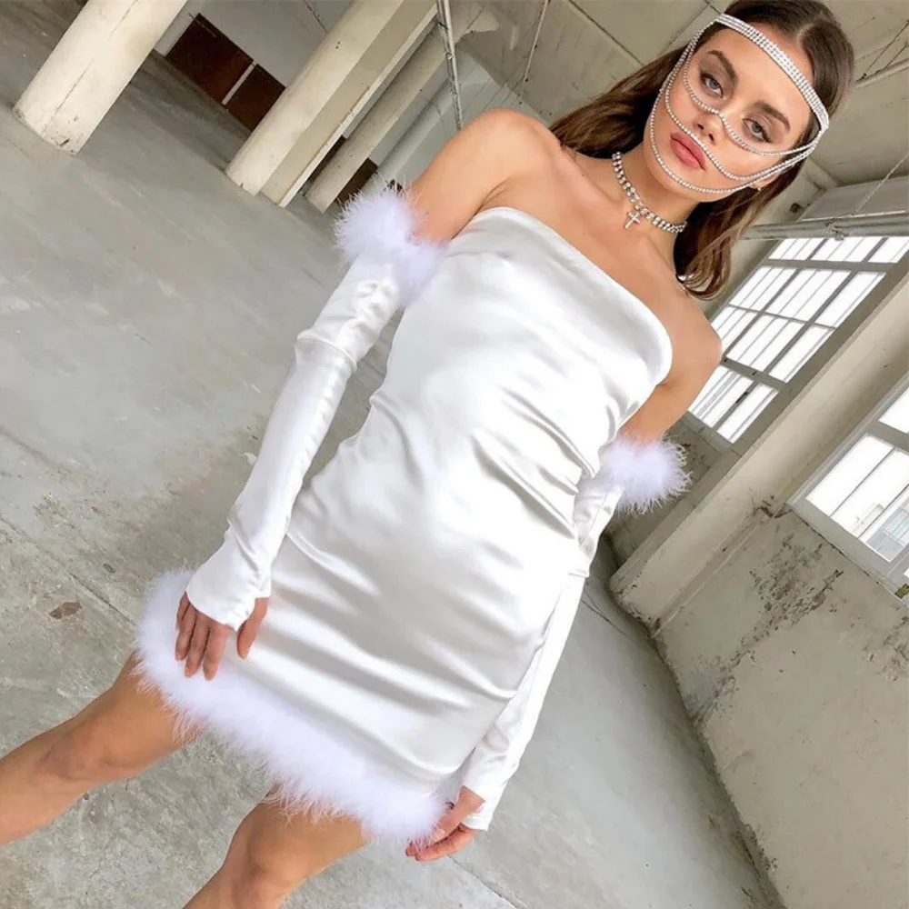 Sexy Satin White Dress Mini Dresses Sleeveless Long Sleeve Fur Patchwork Slash Neck Bodycon Dress Party Streetwear Y2k Dress
Sexy Satin White Dress Mini Dresses Sleeveless Long Sleeve Fur Patchwork Slash Neck Bodycon Dress Party Streetwear Y2k Dress