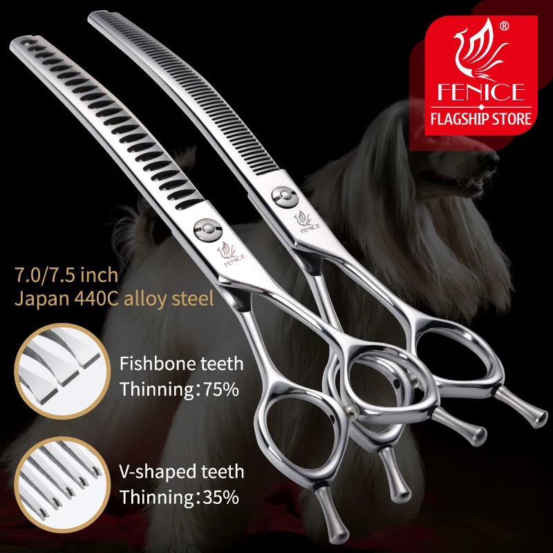 Fenice 7.0/7.5 inch Professional Dog Grooming Shears Curved Thinning Scissors for Dog Face Body Cutiing JP 440C High Quality
Fenice 7.0/7.5 inch Professional Dog Grooming Shears Curved Thinning Scissors for Dog Face Body Cutiing JP 440C High Quality