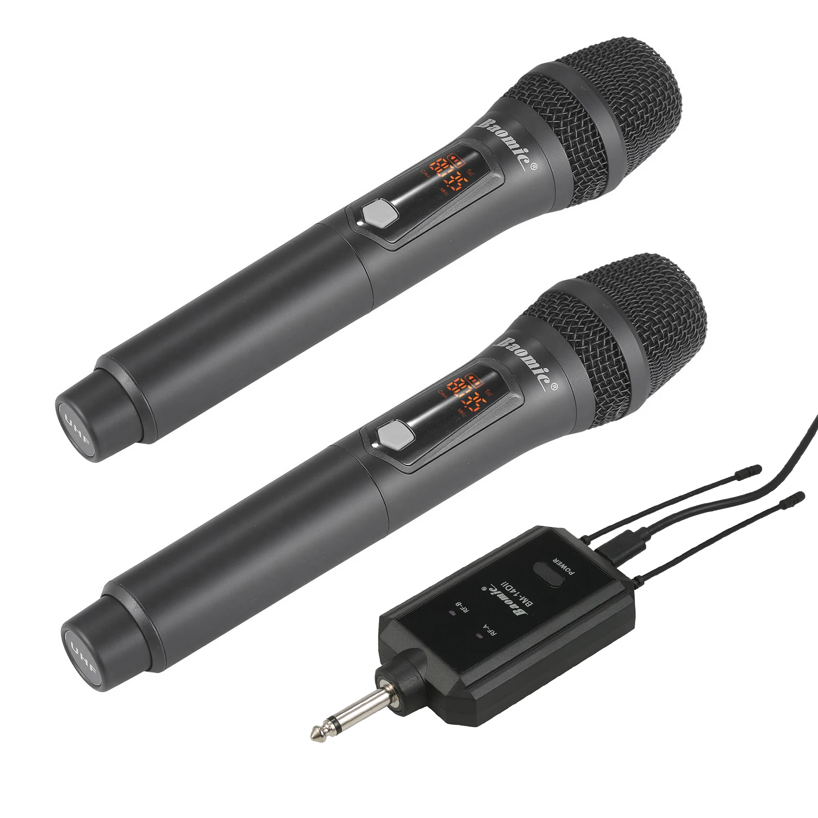 Baomic UHF Wireless Microphones Set 2 Handheld Microphones & 1 Rechargeable Receiver Kit for Karaoke Speech Party
Baomic UHF Wireless Microphones Set 2 Handheld Microphones & 1 Rechargeable Receiver Kit for Karaoke Speech Party