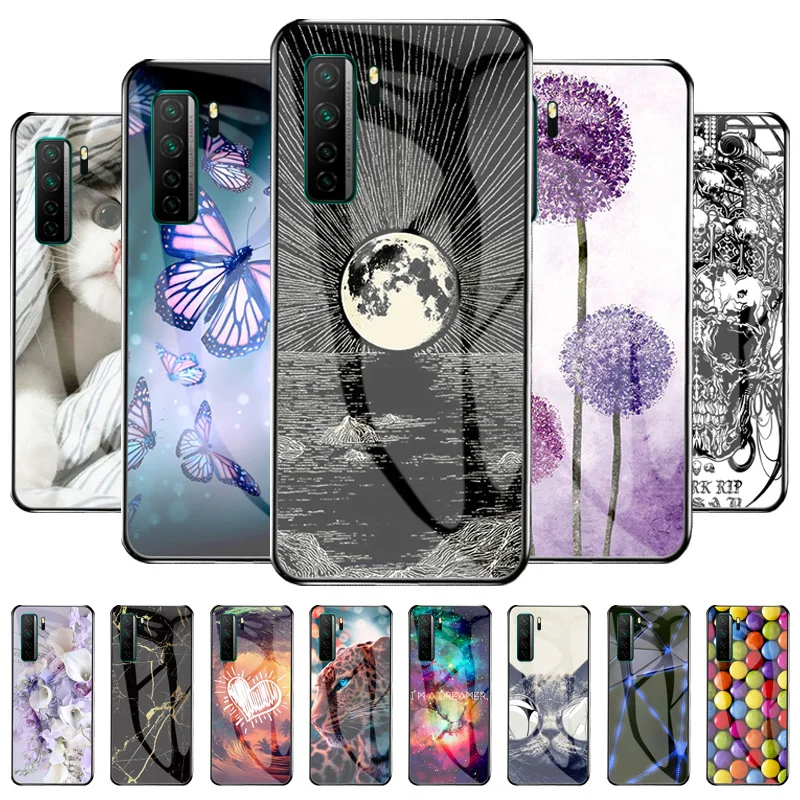 

Tempered Glass Case For Huawei Honor 30S Cases Luxury Etui On Huawei P40 lite 5G Nova 7 SE Honor30S CDY-NX9A Stylish Print Coque