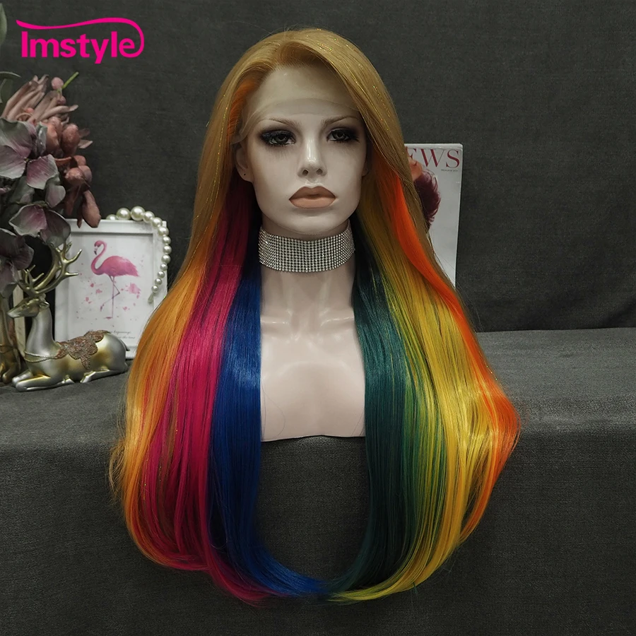 Imstyle Tinsel Lace Wig Rainbow Synthetic Lace Front Wig Long Straight Hair Multicolor Wigs For Women Party Colorful Wig
Imstyle Tinsel Lace Wig Rainbow Synthetic Lace Front Wig Long Straight Hair Multicolor Wigs For Women Party Colorful Wig