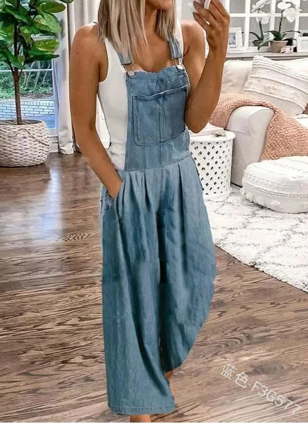 Mandylandy Spring and Autumn Fashion Pocket Pleated Wide-Leg Jeans Women's Casual Loose Solid Color Strap Pants
Mandylandy Spring and Autumn Fashion Pocket Pleated Wide-Leg Jeans Women's Casual Loose Solid Color Strap Pants