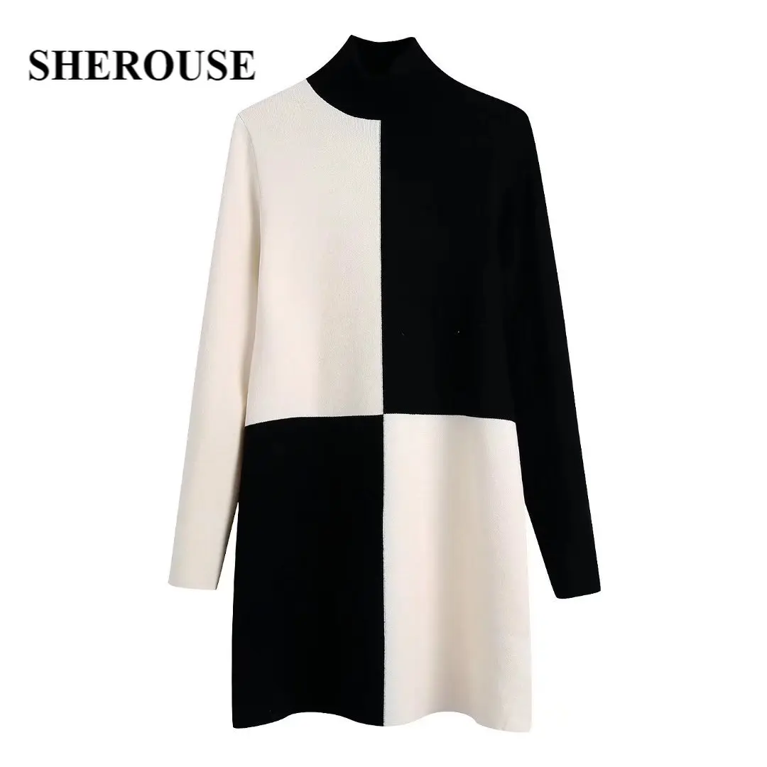 Sherouse Women Fashion Contrast Block Knit Dress with High Neck Long Sleeves Chic Lady Woman Y2K Vintage Short Dresses
Sherouse Women Fashion Contrast Block Knit Dress with High Neck Long Sleeves Chic Lady Woman Y2K Vintage Short Dresses