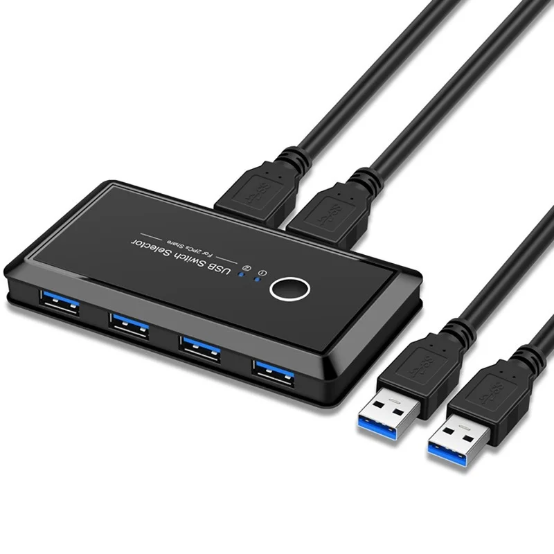 

USB3.0 KVM Switch Splitter-Box 2 Port Connect PC to Share 4 Devices for Keyboard Mouse Scanner Printer USB2.0 Hub Optional