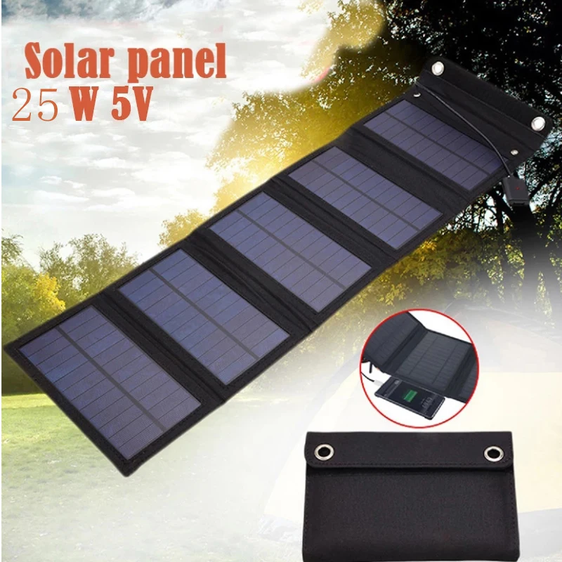 25W Solar Panels Portable Folding Waterproof Dual 5V/1A USB Panel Cell Charger for Phone Battery with 10-in-1 cable | Электроника