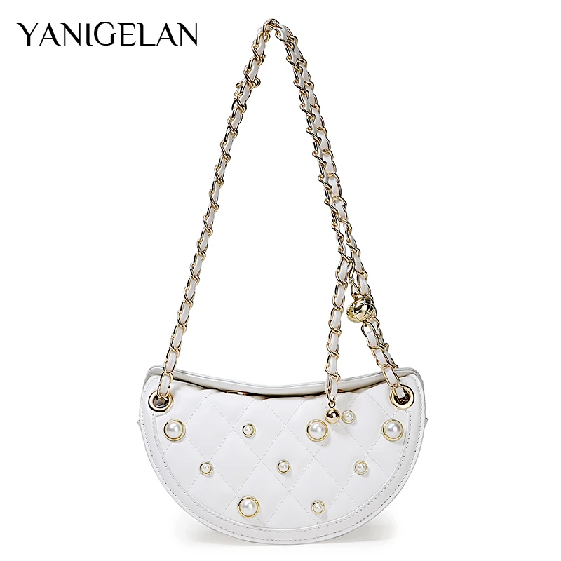 YANIGELAN Luxury Brand Lattice Saddle Bags High-Quality Leather Women's Designer Handbags Pearl Chain Shoulder Messenger Pack
YANIGELAN Luxury Brand Lattice Saddle Bags High-Quality Leather Women's Designer Handbags Pearl Chain Shoulder Messenger Pack