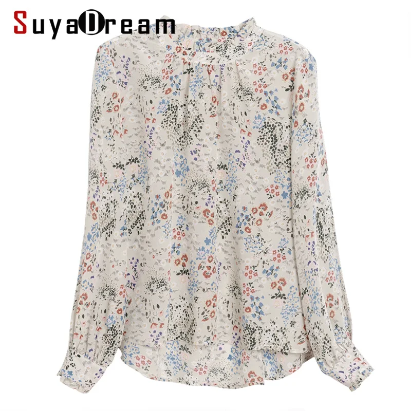 SuyaDream Women Blouse 100% REAL SILK Crepe Floral Printed Blouse Shirt Stand Collar Office Lady Blouses 2020 Fall Winter Shirt
SuyaDream Women Blouse 100% REAL SILK Crepe Floral Printed Blouse Shirt Stand Collar Office Lady Blouses 2020 Fall Winter Shirt