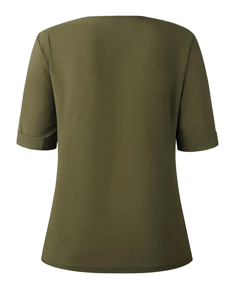 Office Ladies T-shirt Tops Female Short Sleeve Deep V Neck Button Style Loose Summer T-shirt Tops
Office Ladies T-shirt Tops Female Short Sleeve Deep V Neck Button Style Loose Summer T-shirt Tops