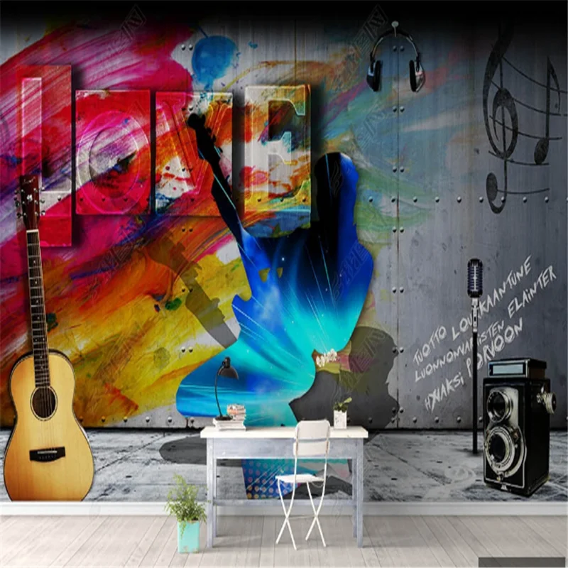 Graffiti Guitar WallPaper Industrial decoration Music Rock Restaurant Bar KTV Background Wall Paper Mural papel de parede
Graffiti Guitar WallPaper Industrial decoration Music Rock Restaurant Bar KTV Background Wall Paper Mural papel de parede
