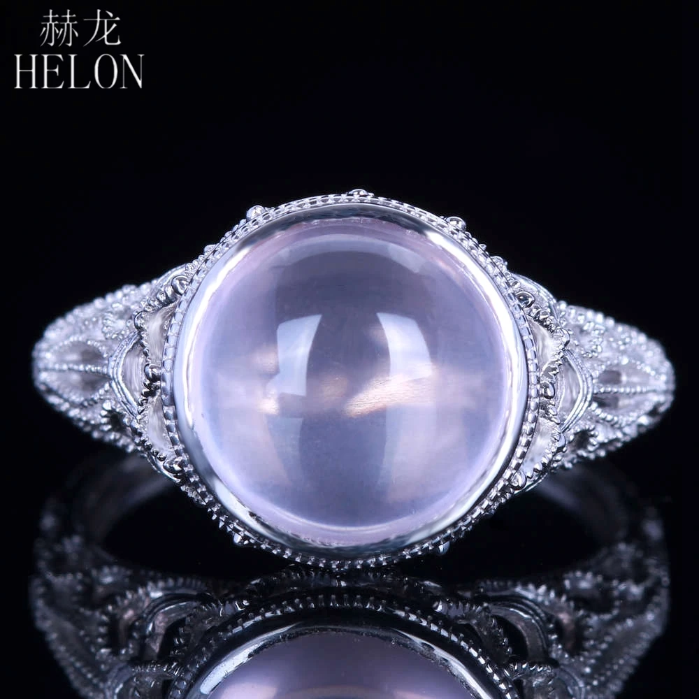 

Женское Винтажное кольцо с бриллиантами HELON, однотонное обручальное кольцо из белого золота 14 к, с драгоценным камнем 10 мм