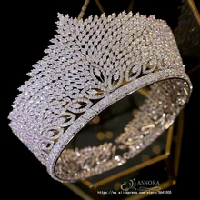 New Luxury Zirconia Crown Large Round European Bride Wedding Crystal Tiara Award Ceremony Headdress A00663